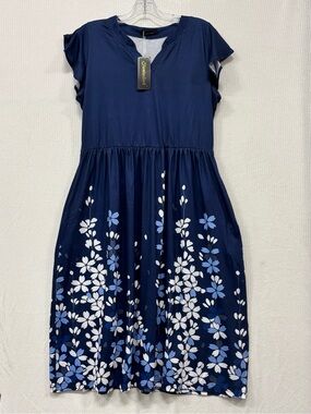 Navy Floral Fit-and-Flare Dress